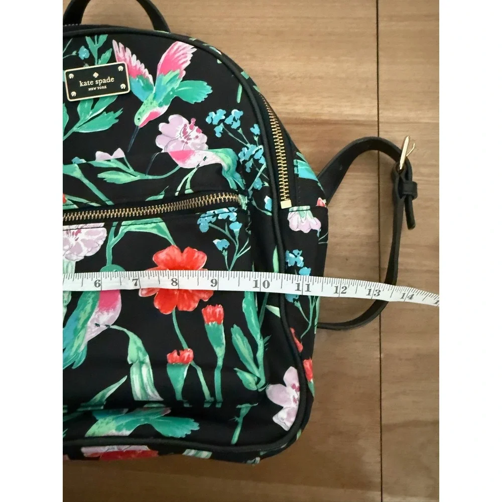 Kate Spade Chelsea Hummingbird Floral Black Nylon Backpack Bag
